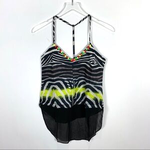 Line & Dot zebra t-back tank top blouse beaded retro 80s